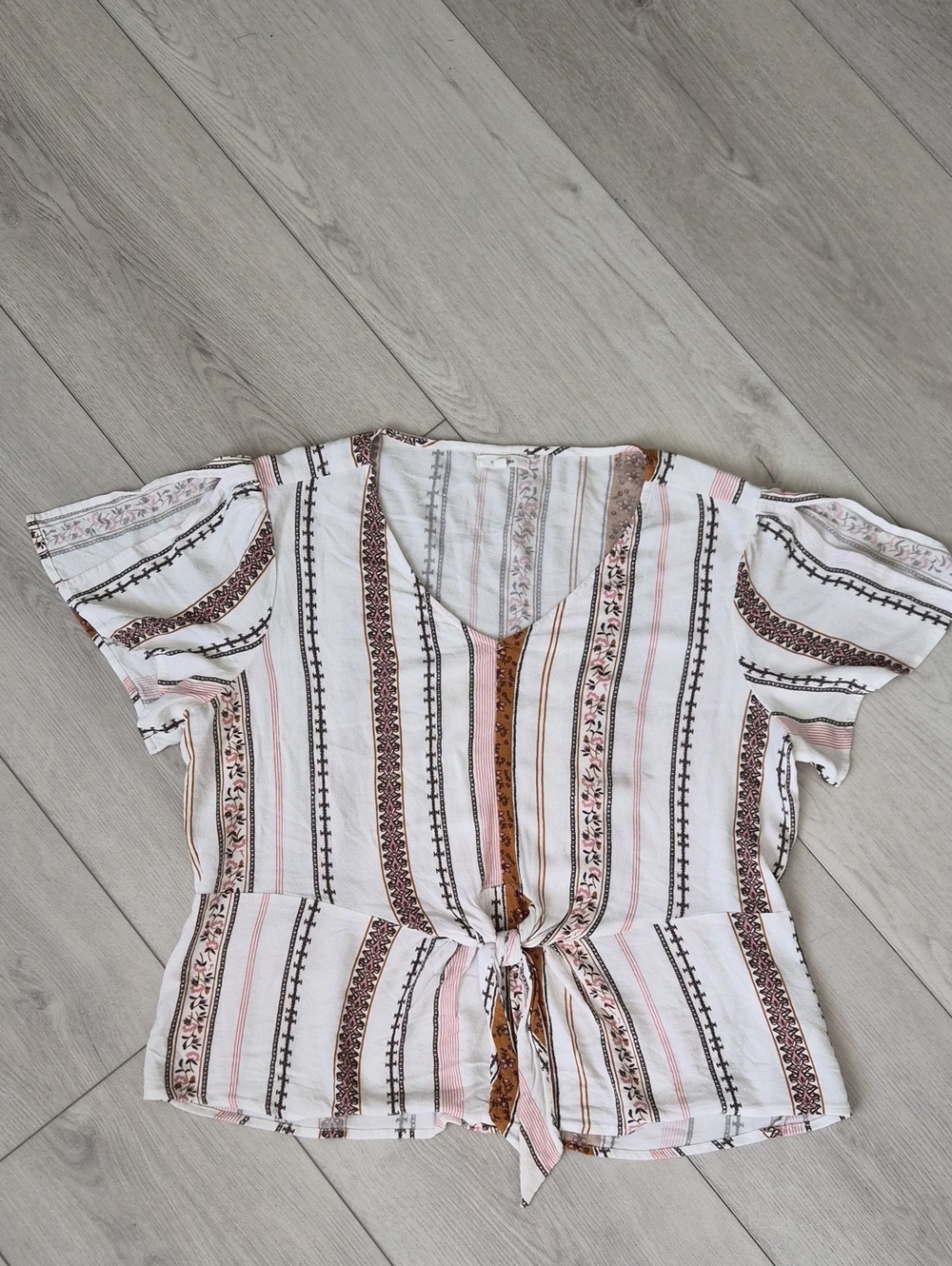 Maurices White Top with Pink and Brown Stripes